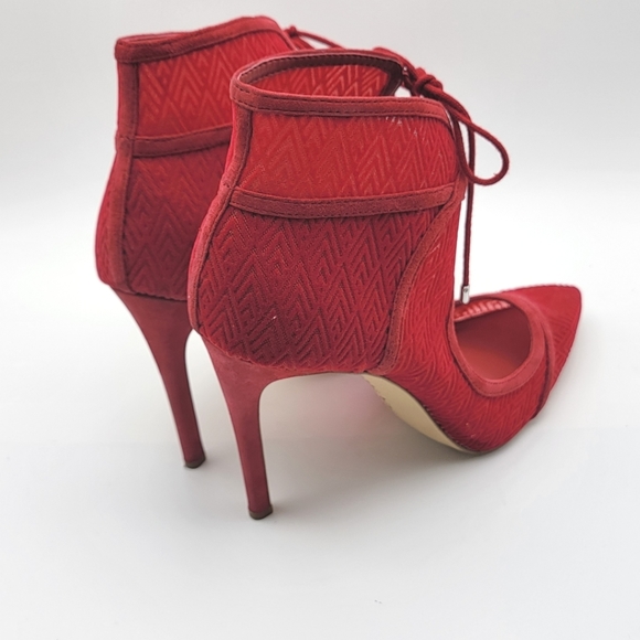 Gianni Bini Red Lace Up Mesh Heels Booties Pointed Stiletto SIZE 10M. S1020 - Picture 5 of 8